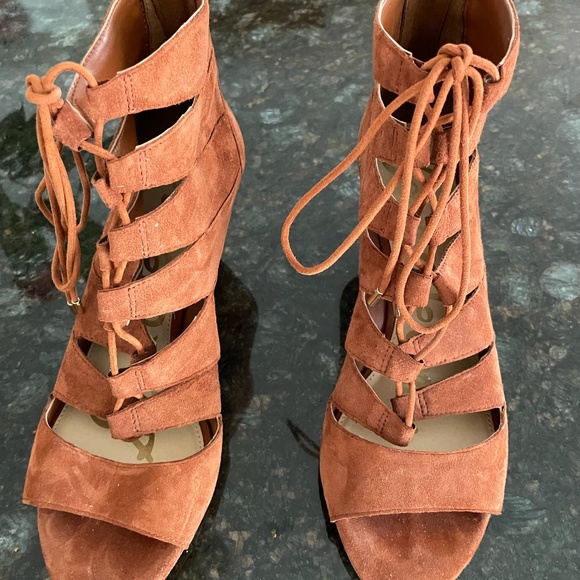 Sam Edelman Shoes - Sam Edelman Santina Lace-Up Wedge (Brown Suede Wedges) 8 1/2